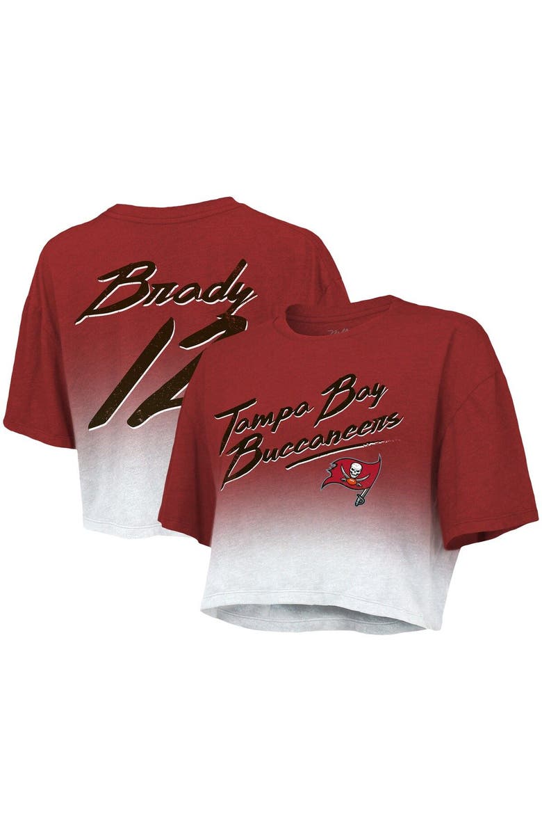 Majestic Threads Women's Majestic Threads Tom Brady Red/White Tampa Bay Buccaneers Drip-Dye Player Name & Number Tri-Blend Crop T-Shirt, Main, color, Red