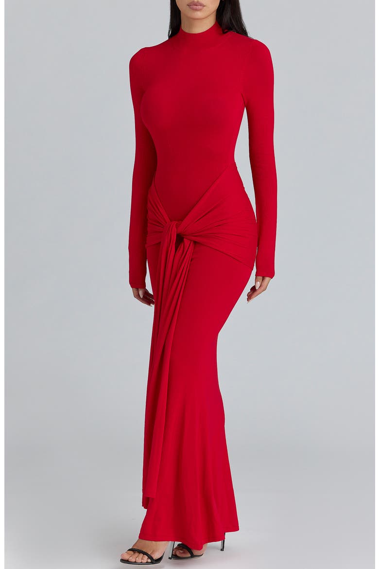 Imogen Drape Mermaid Gown, Alternate, color, SCARLET RED