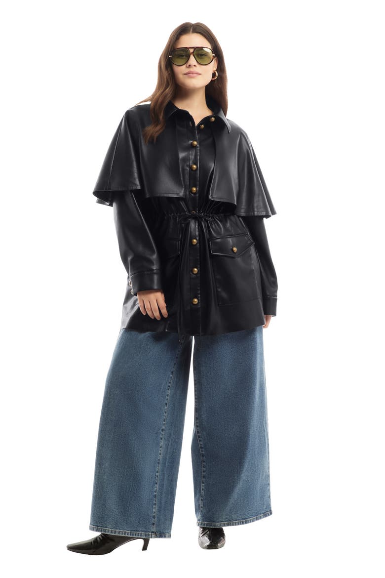 Faux Leather Cape Jacket, Main, color, BLACK ONYX