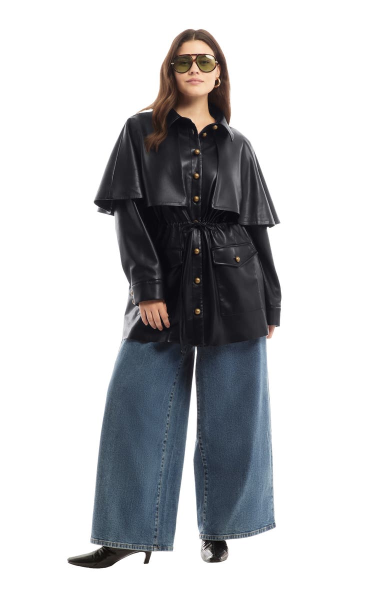 June + Vie Faux Leather Cape Jacket, Main, color, Black Onyx