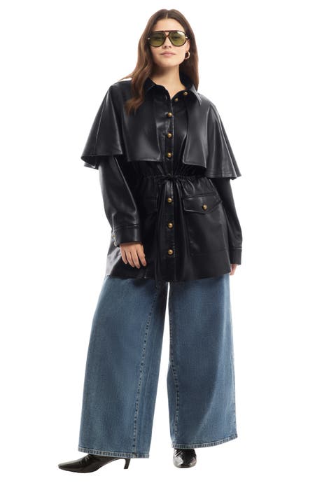 Faux Leather Cape Jacket (Plus Available)