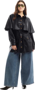 June + Vie Faux Leather Cape Jacket