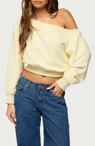 EDIKTED Christy Off the Shoulder Cotton Blend Sweatshirt