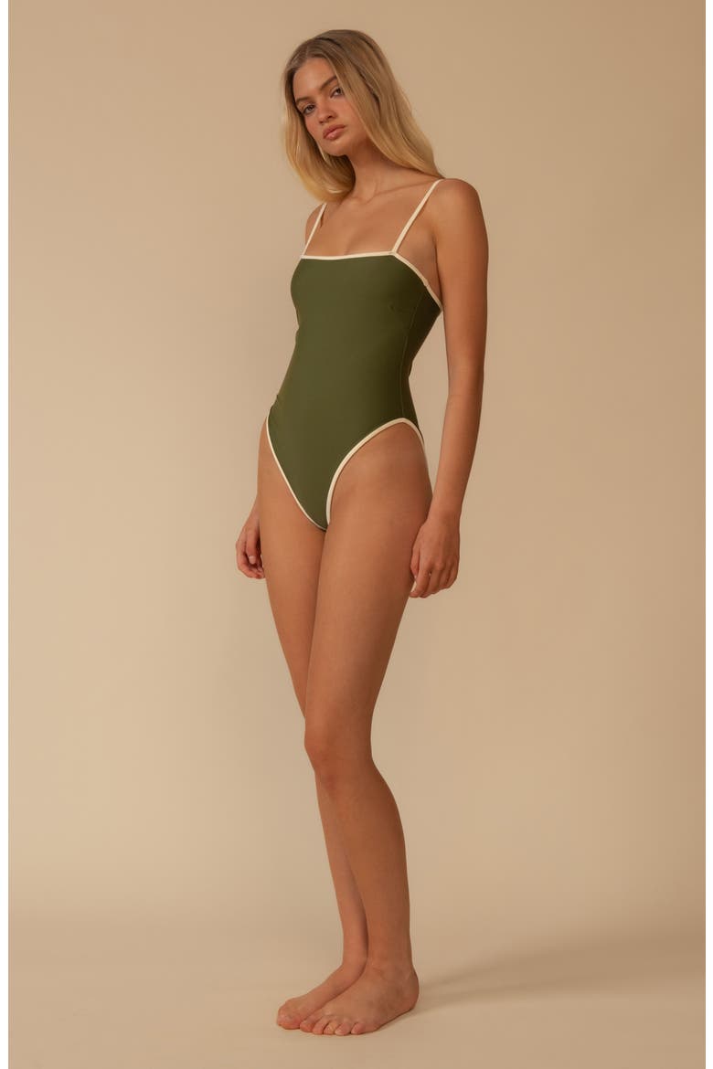 Jacelyn Binded One-Piece Swimsuit, Alternate, color, OLIVE CREAM BINDED