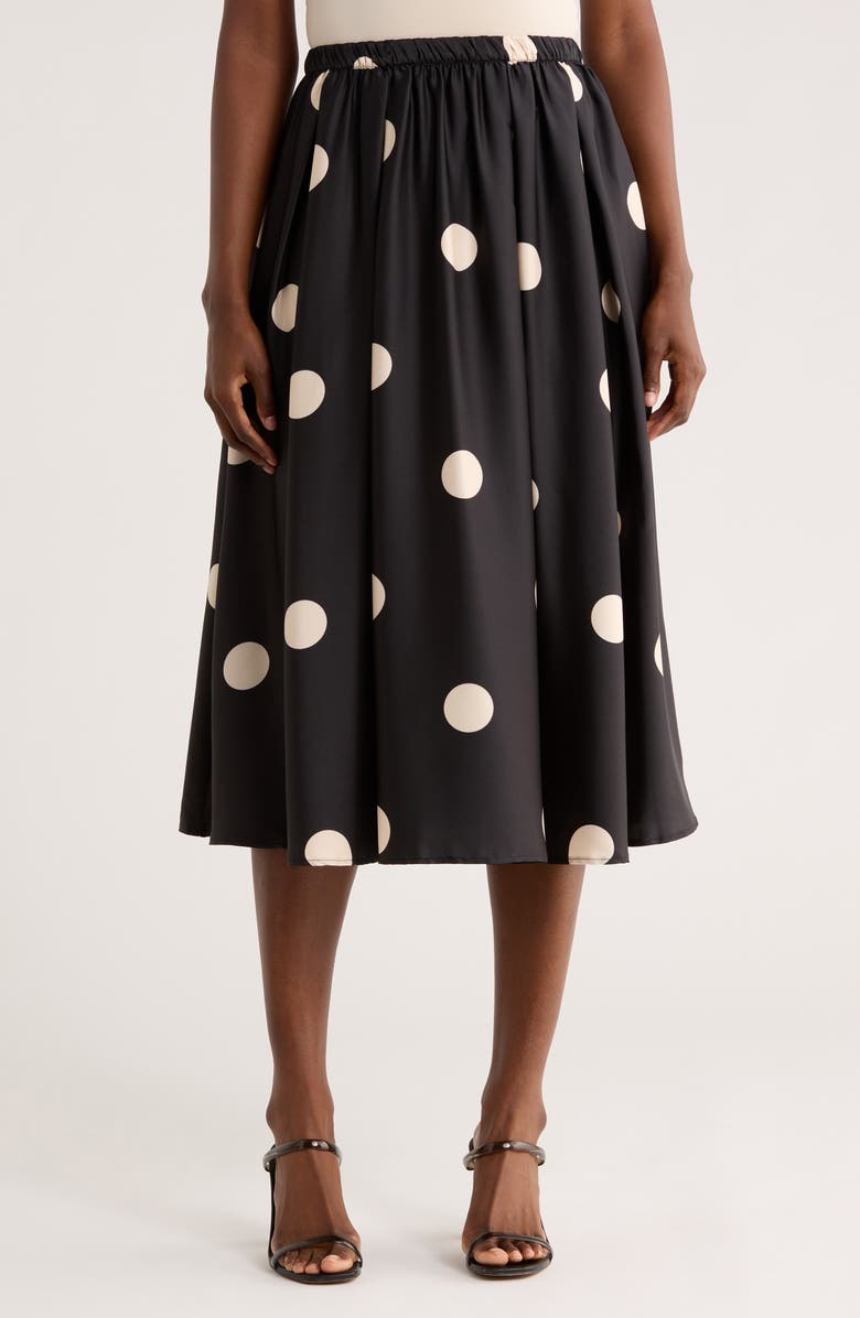 Adrianna Papell Polka Dot Satin Midi Skirt, Main, color, Black/ Champagne Blush Dot