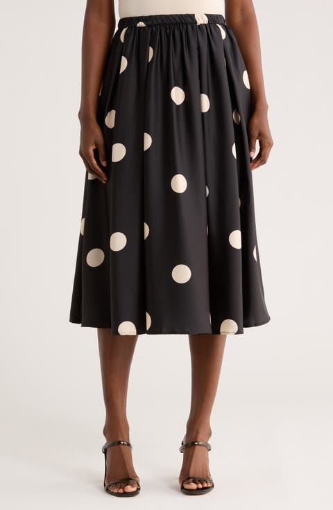 Polka Dot Satin Midi Skirt
