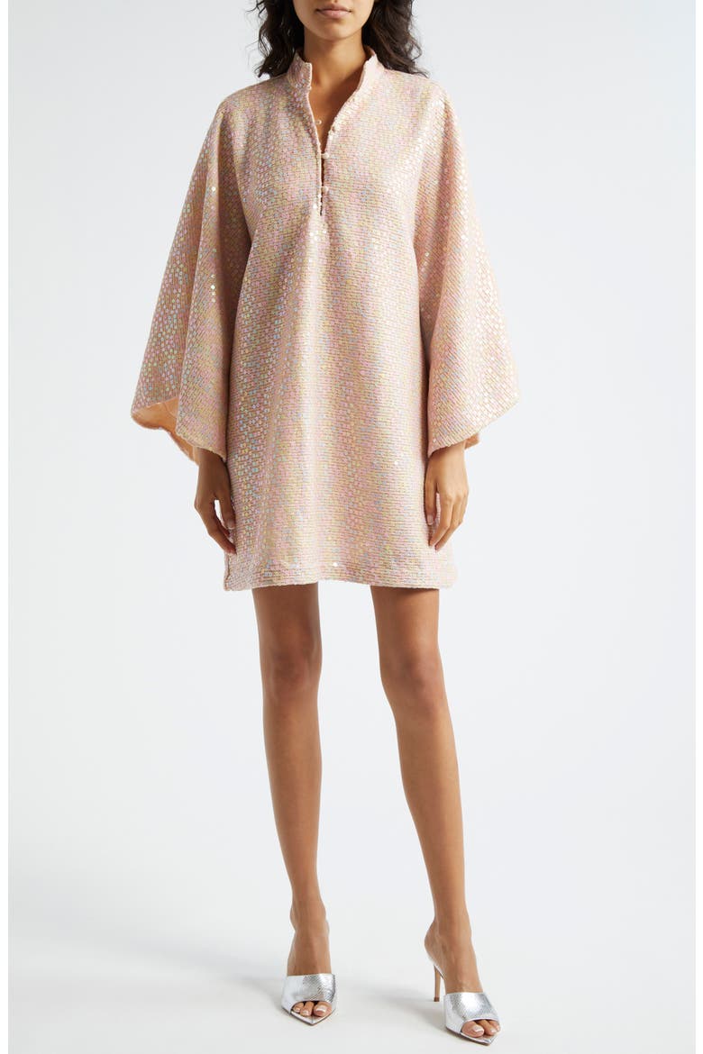 Daisy Sequin Bell Sleeve Cover-Up Dress, Main, color, PEACH PINK MULTI