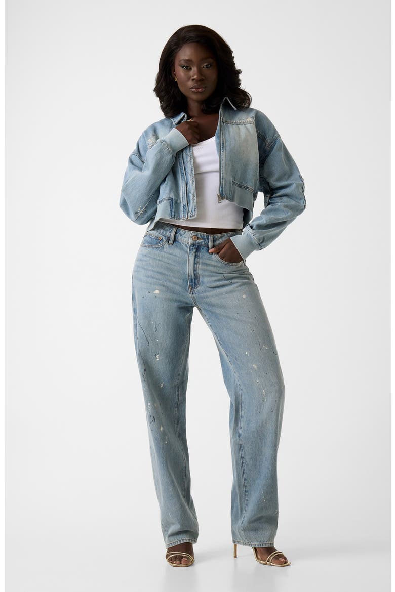 Anna Distressed Crop Denim Bomber Jacket, Alternate, color, DENIM