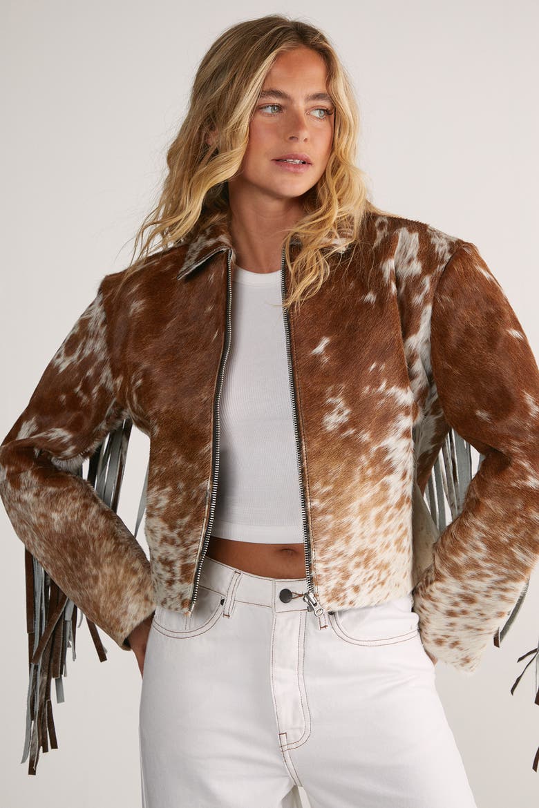 Zip Through Fringe Jacket, Main, color, Brown