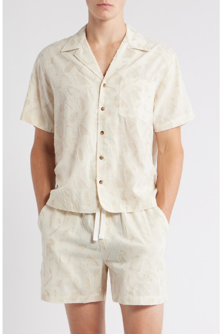 Fin Tonal Pattern Camp Shirt, Main, color, CREAM