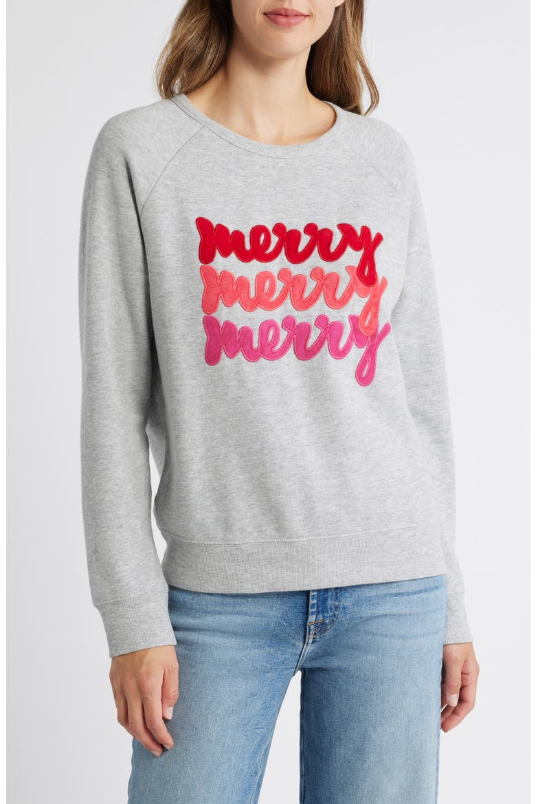 Merry Holiday Appliqué Graphic Sweatshirt, Main, color, GREY HEATHER MERRY GRAPHIC