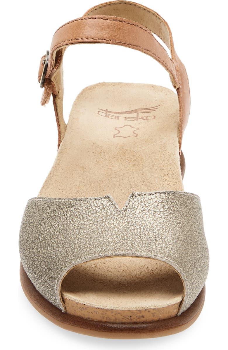 Dansko Cass Ankle Strap Peep Toe Wedge Sandal, Alternate, color, Platino/Tan Leather