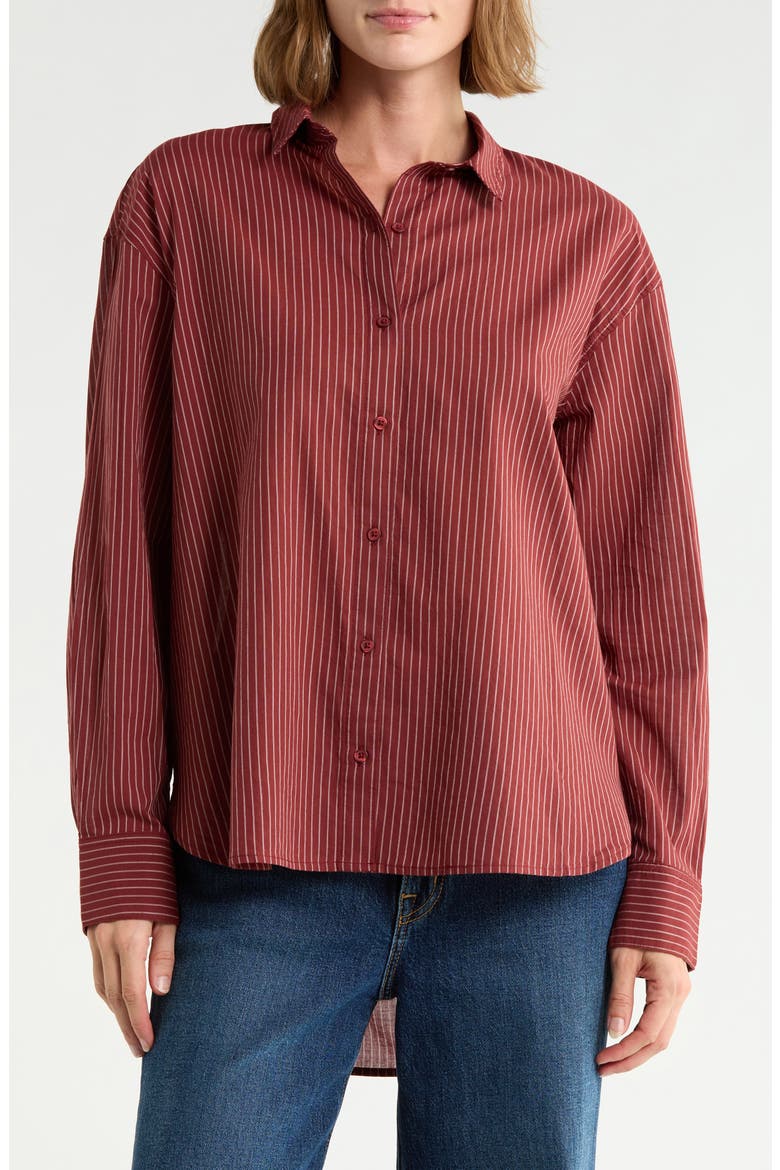 Stripe Cotton Poplin Button-Up Shirt, Main, color, BURGUNDY- IVORY CAYTLYN STRIPE