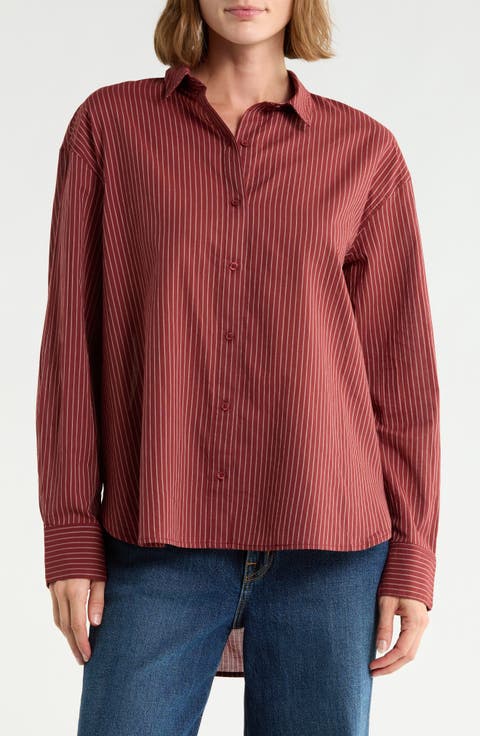 Stripe Cotton Poplin Button-Up Shirt