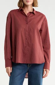 Melrose and Market Stripe Cotton Poplin Button-Up Shirt
