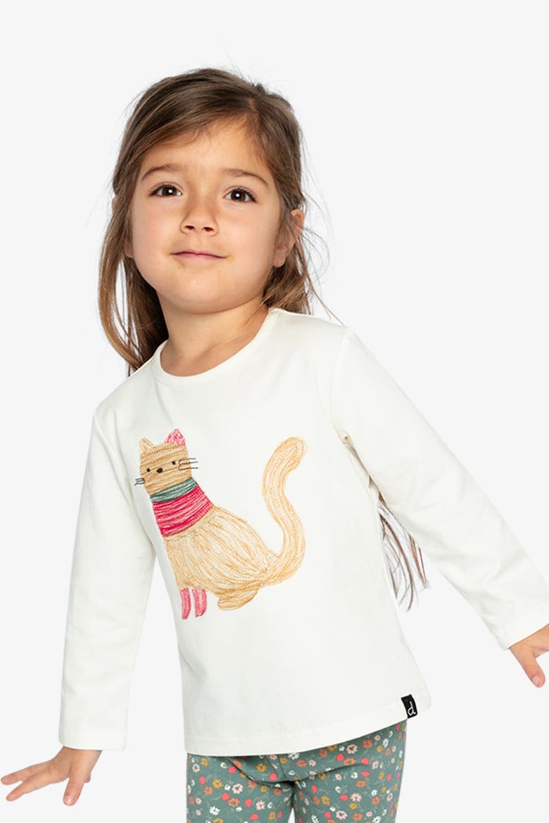 Organic Cotton Cat Embroidered Long Sleeve T-Shirt, Alternate, color, Off-White