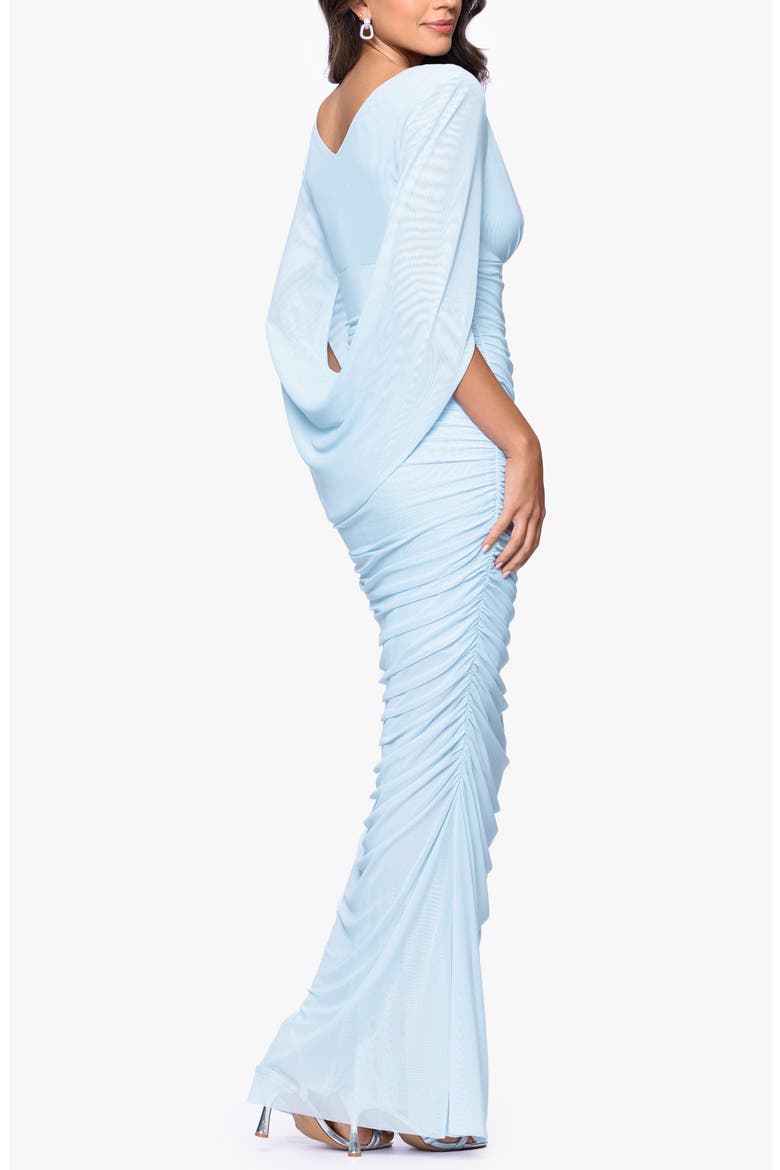 Drape Detail Powermesh Gown, Alternate, color, LIGHT BLUE