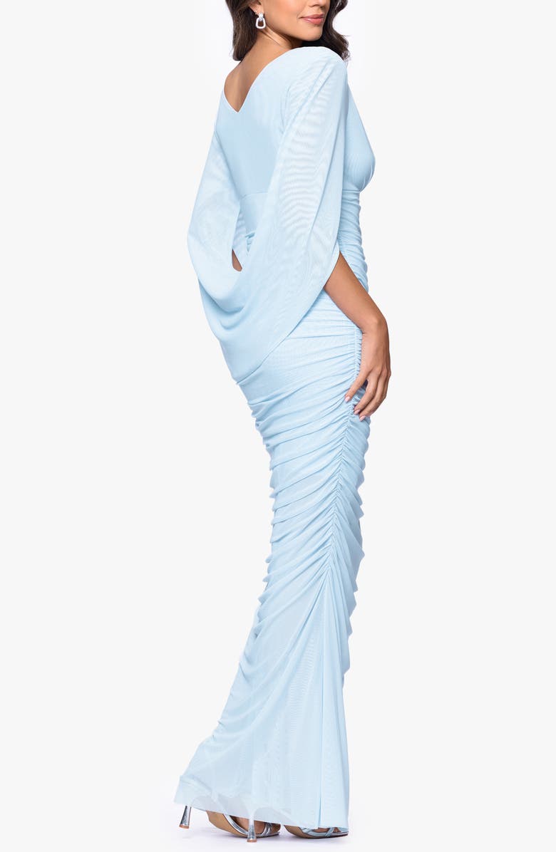Betsy & Adam Drape Detail Powermesh Gown, Alternate, color, Light Blue