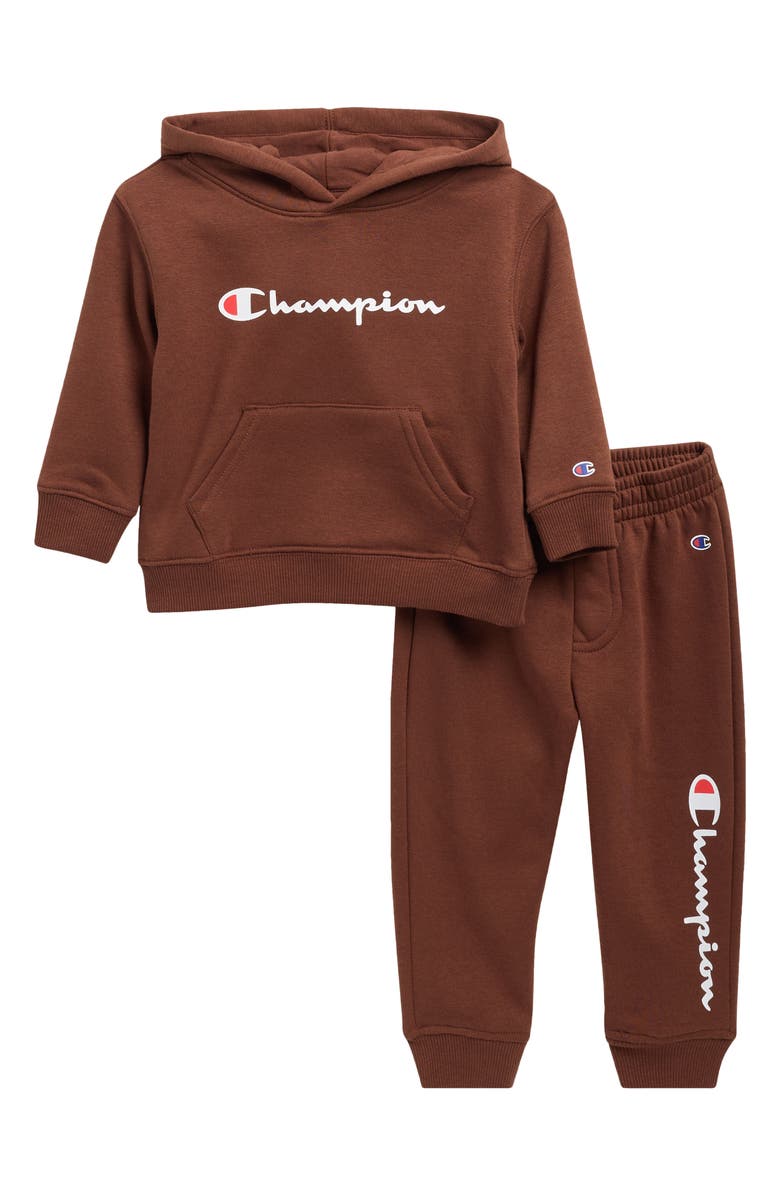 Champion Logo Print Hoodie & Joggers Set, Main, color, Potting Soil
