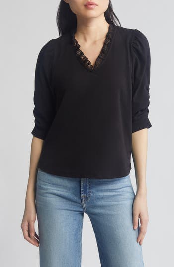 Wit & Wisdom Ruffle & Lace Trim Top