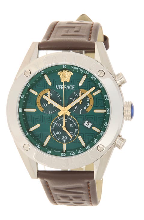 Athletic Chrono Leather Strap Watch, 44mm