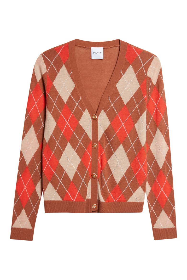Argyle Plaid Wool Blend Cardigan, Alternate, color, CAMEL/ RUST / PERSIMMON MULTI