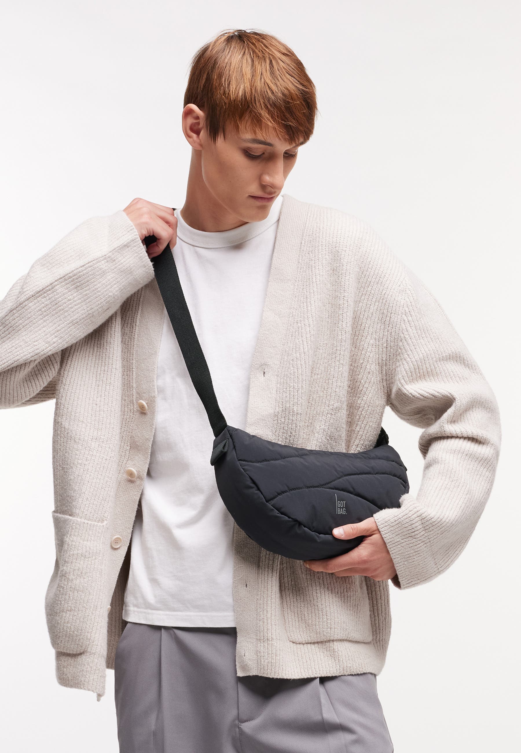 GOT BAG Wavy Puffer Recycled Nylon Moon Bag, Alternate, color, Black