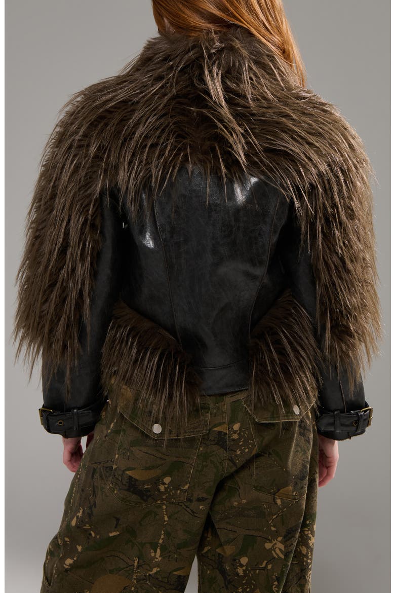 Tahlis Faux Fur Trim Faux Leather Moto Jacket, Alternate, color, ESPRESSO