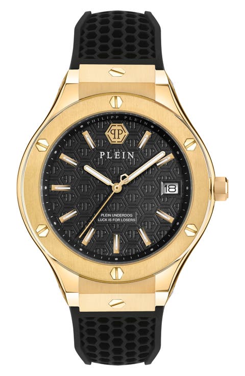 Plein Underdog Black Dial Silicone Strap Watch, 44mm