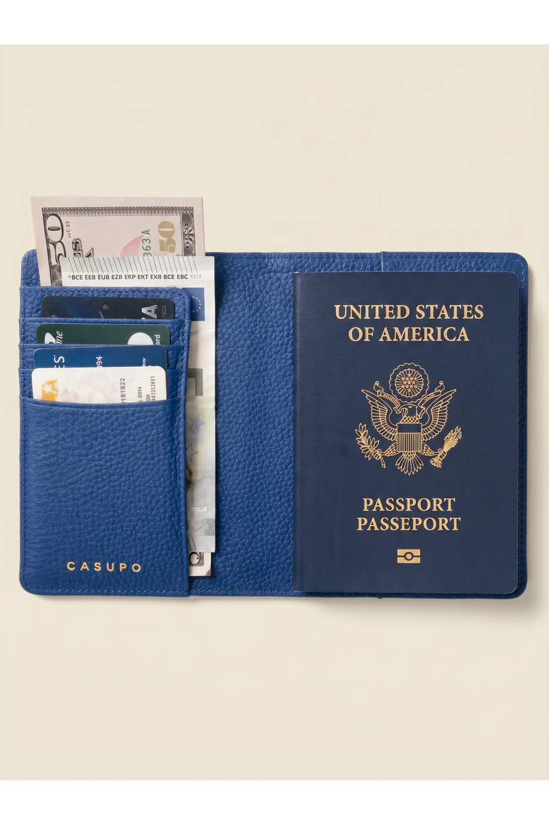 Leather Passport Wallet with RFID Protection, Alternate, color, Cobalt