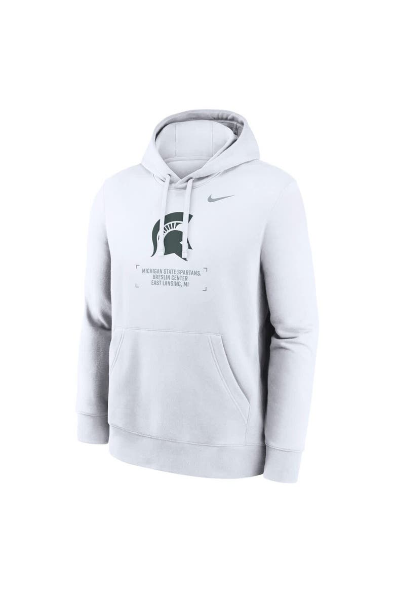 Men's Nike White Michigan State Spartans Basketball Two-Hit Club Fleece Pullover Hoodie, Alternate, color, White