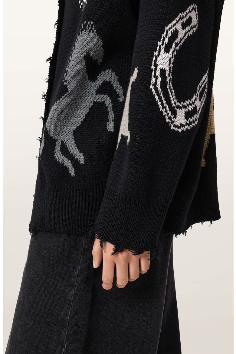 Hester Western Cotton Jacquard Cardigan, Alternate, color, BLACK