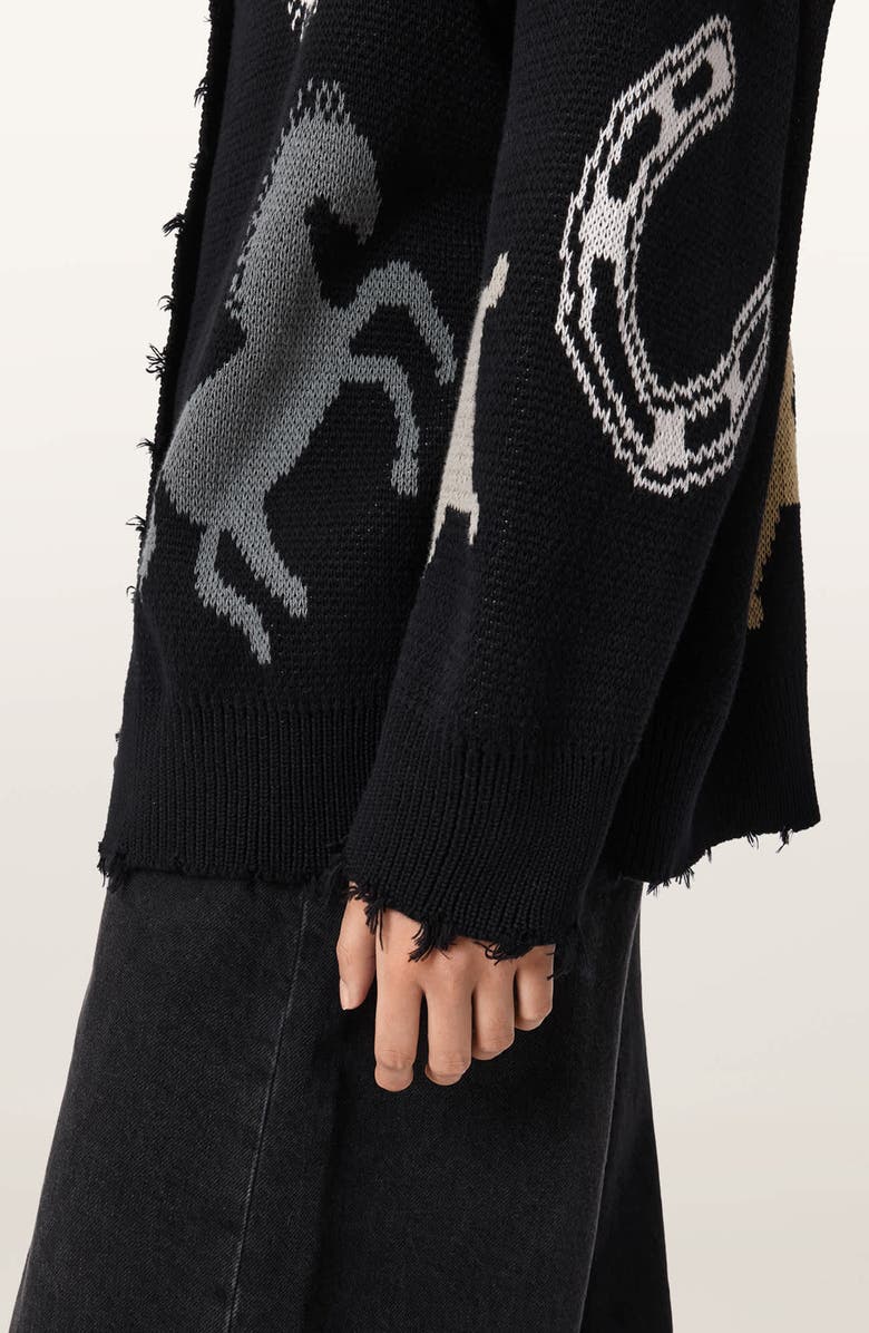 AllSaints Hester Western Cotton Jacquard Cardigan, Alternate, color, Black