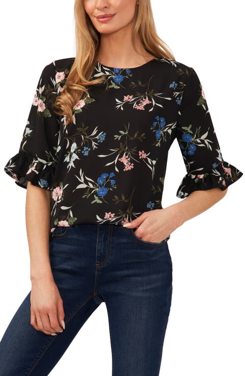 Floral Ruffle Cuff Blouse