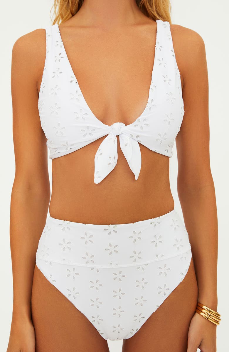 Beach Riot Dallas Tie Front Bikini Top, Alternate, color, White Magnolia Eyelet