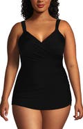 Lands' End Plus Size DDD-Cup SlenderSuit V-Neck Skirted Low Leg One Piece