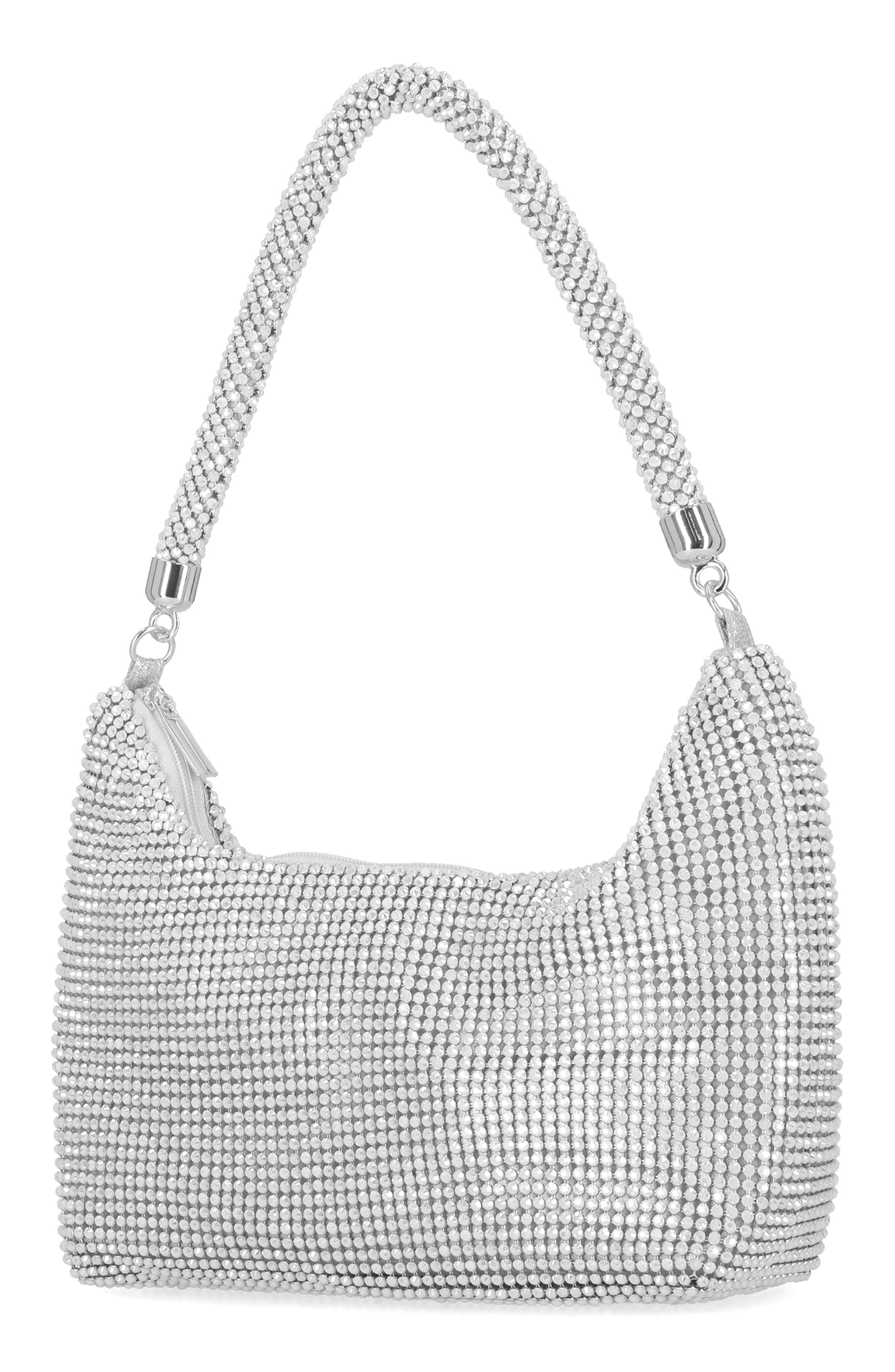 Jessica McClintock Julian Rhinestone Hobo Bag, Alternate, color, Silver