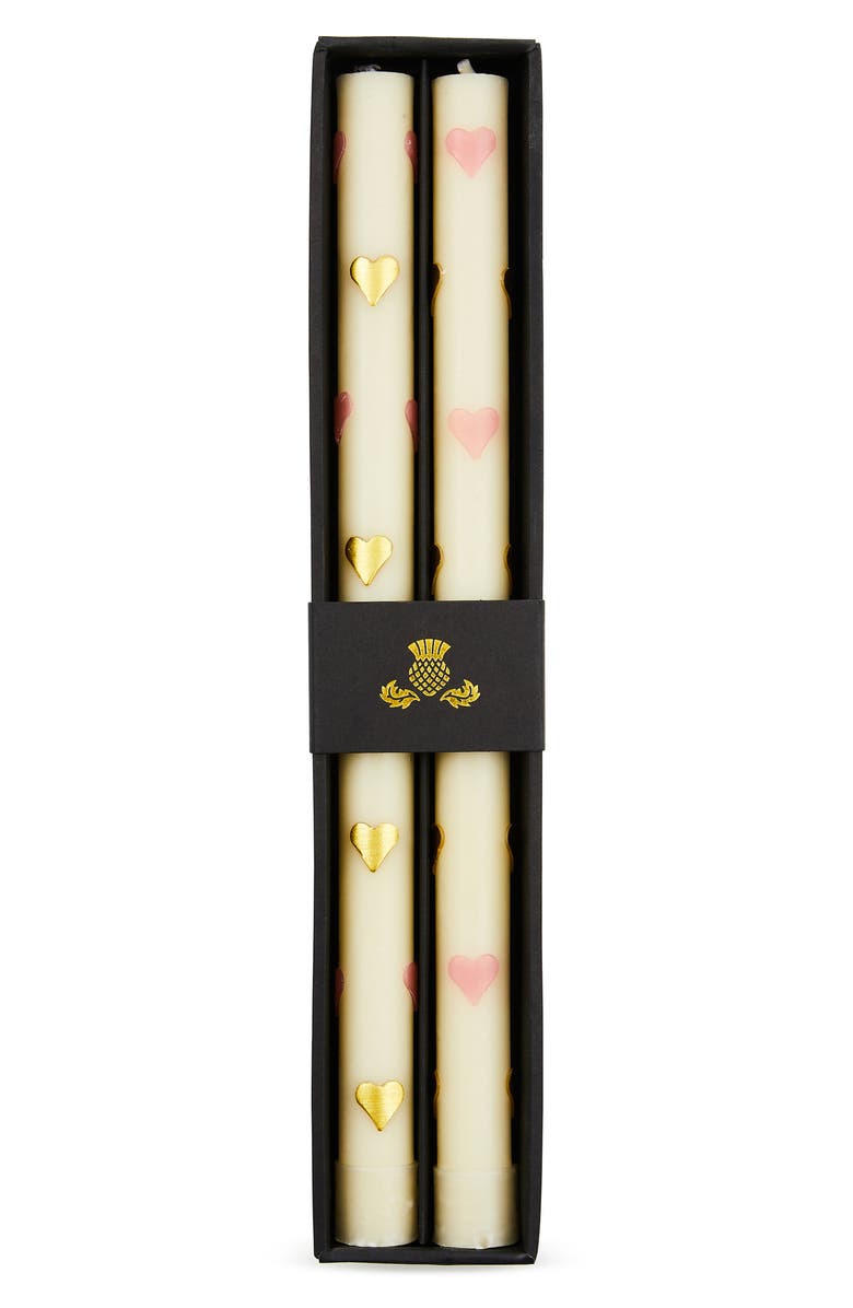 MACKENZIE CHILDS Set of 2 Pink & Gold Hearts Taper Dinner Candles, Alternate, color, Pink