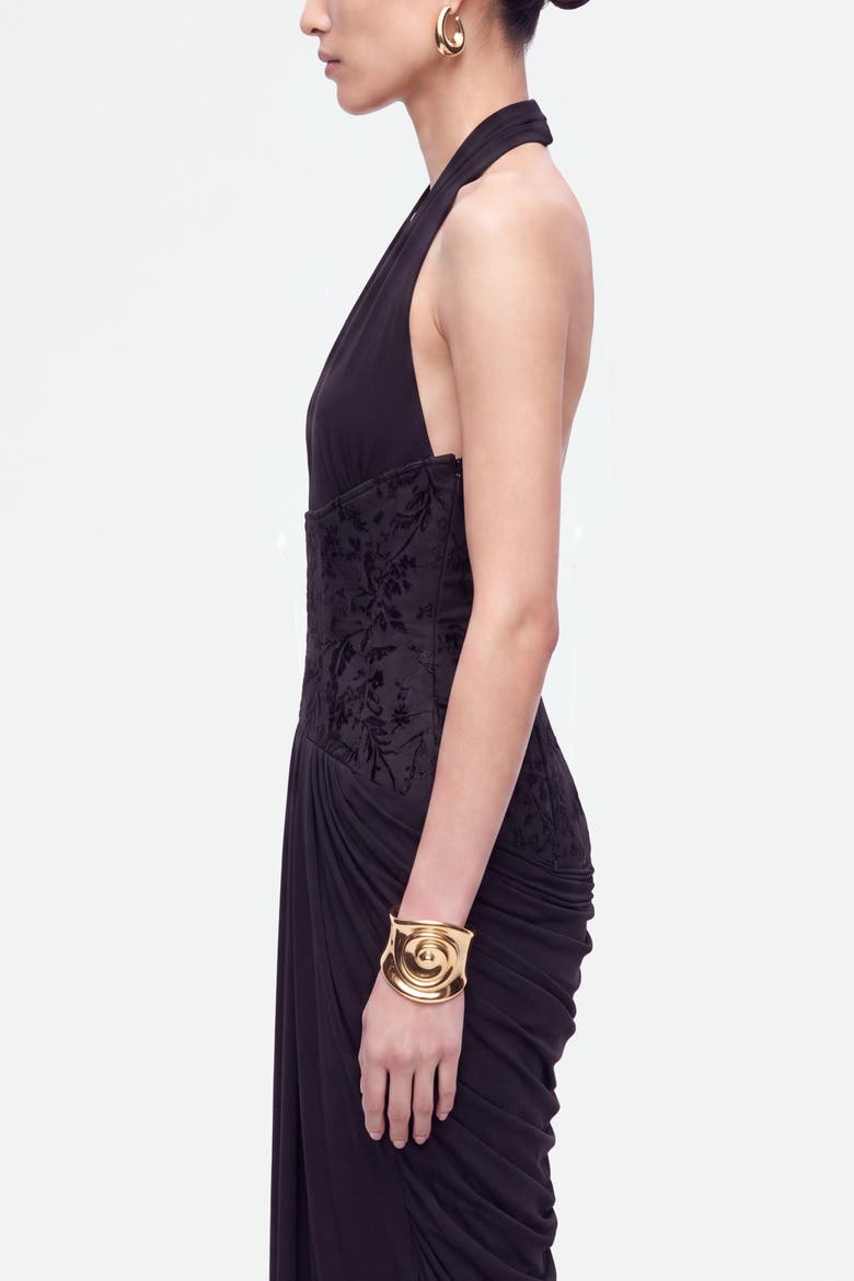 Jacquard Halter Neck Maxi Dress, Alternate, color, Black