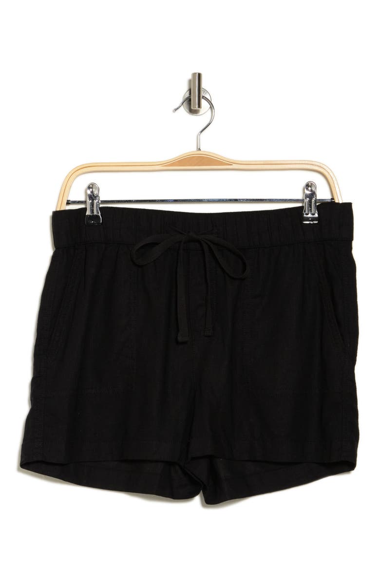 Drawstring Linen Blend Shorts, Alternate, color, BLACK