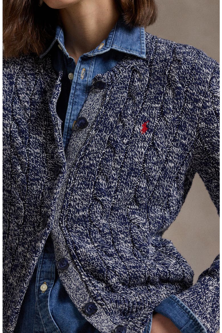 Cable Stitch Cotton Cardigan, Alternate, color, NAVY/CREAM