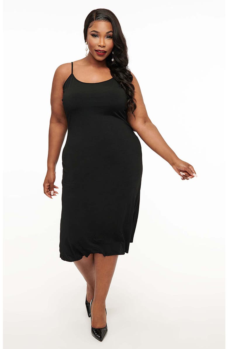 Unique Vintage Plus Size Midi Length Black Stretch Slip, Main, color, Black