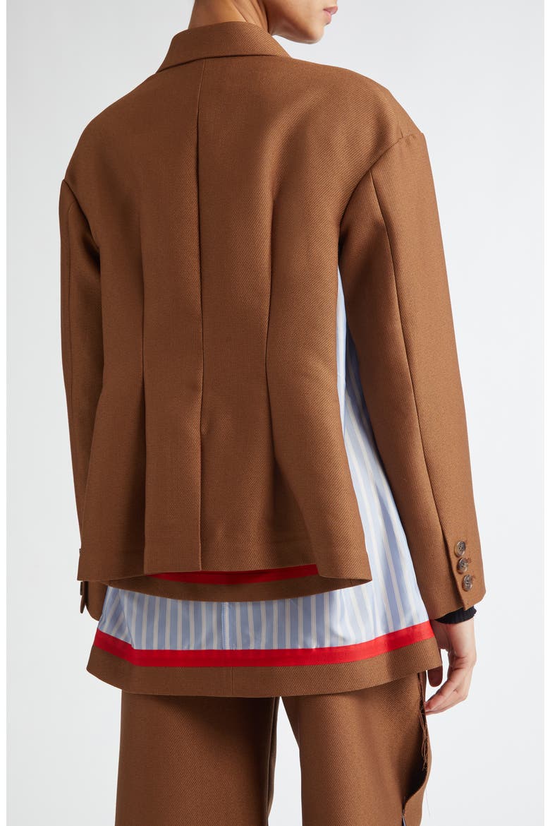 Spliced Mixed Media Double Breasted Blazer, Alternate, color, BROWN
