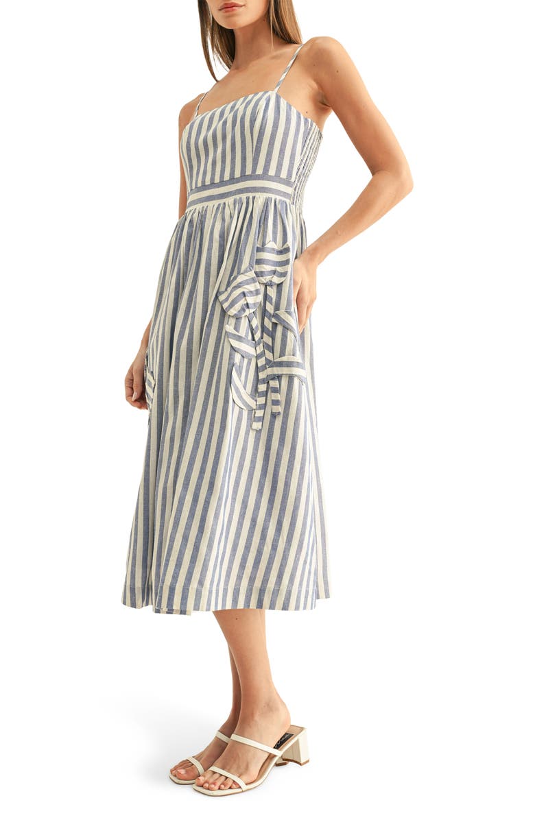 Adelyn Rae Emillia Stripe Floral Appliqué Cotton Midi Sundress, Alternate, color, Blue/ White