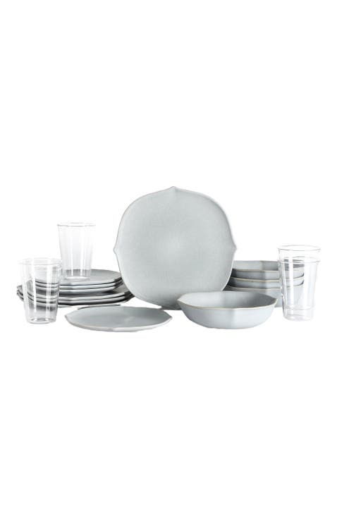 Baskerville Stoneware 16-Piece Dinnerware Set, Includes Glassware