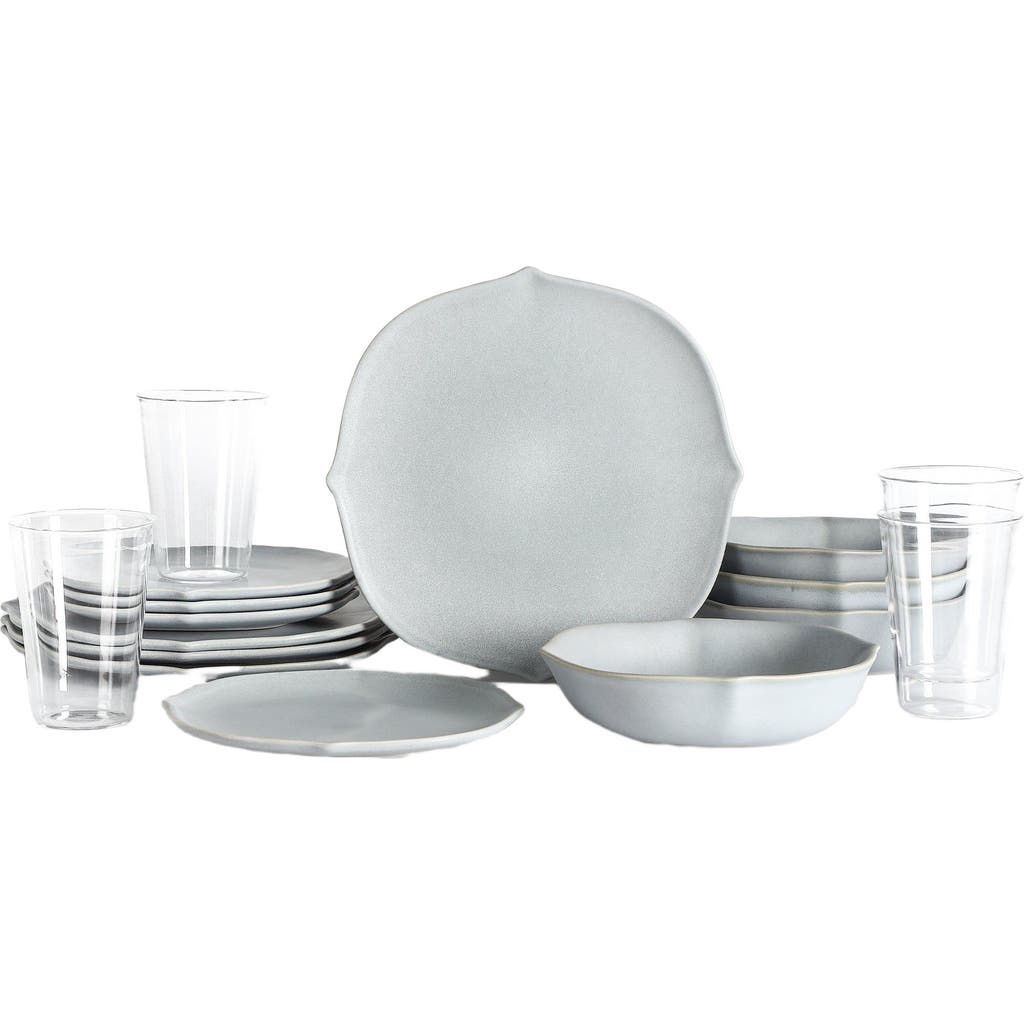 Stone Lain Baskerville Stoneware 16-piece Dinnerware Set, Includes Glassware In White