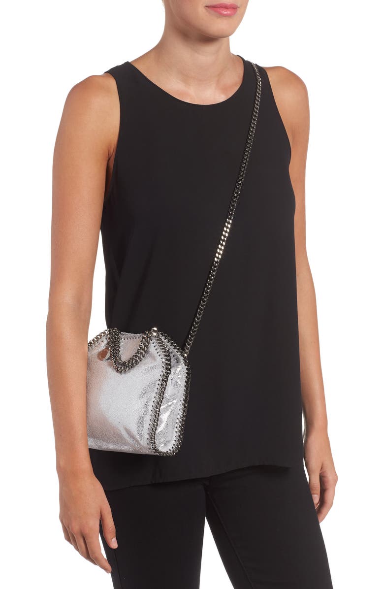 Stella McCartney 'Tiny Falabella' Metallic Faux Leather Crossbody Bag, Alternate, color,