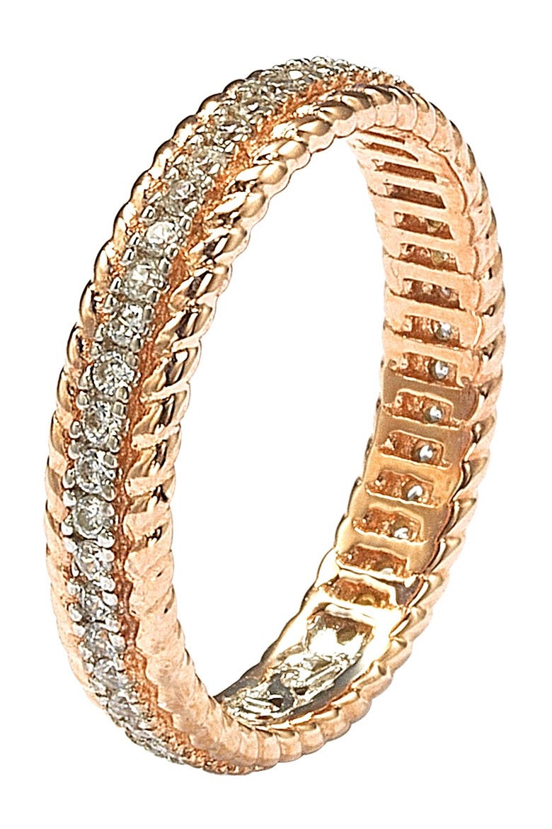 Rose-Tone Sterling Silver CZ French Filigree Eternity Band, Alternate, color, ROSE
