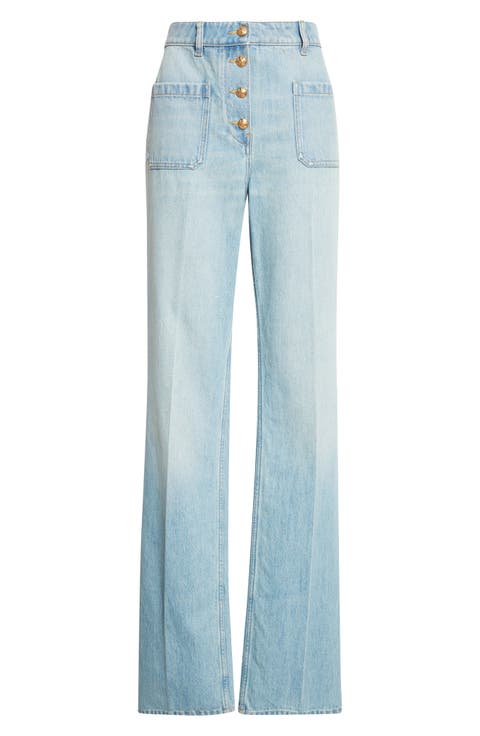 High Waist Denim Straight Leg Jeans