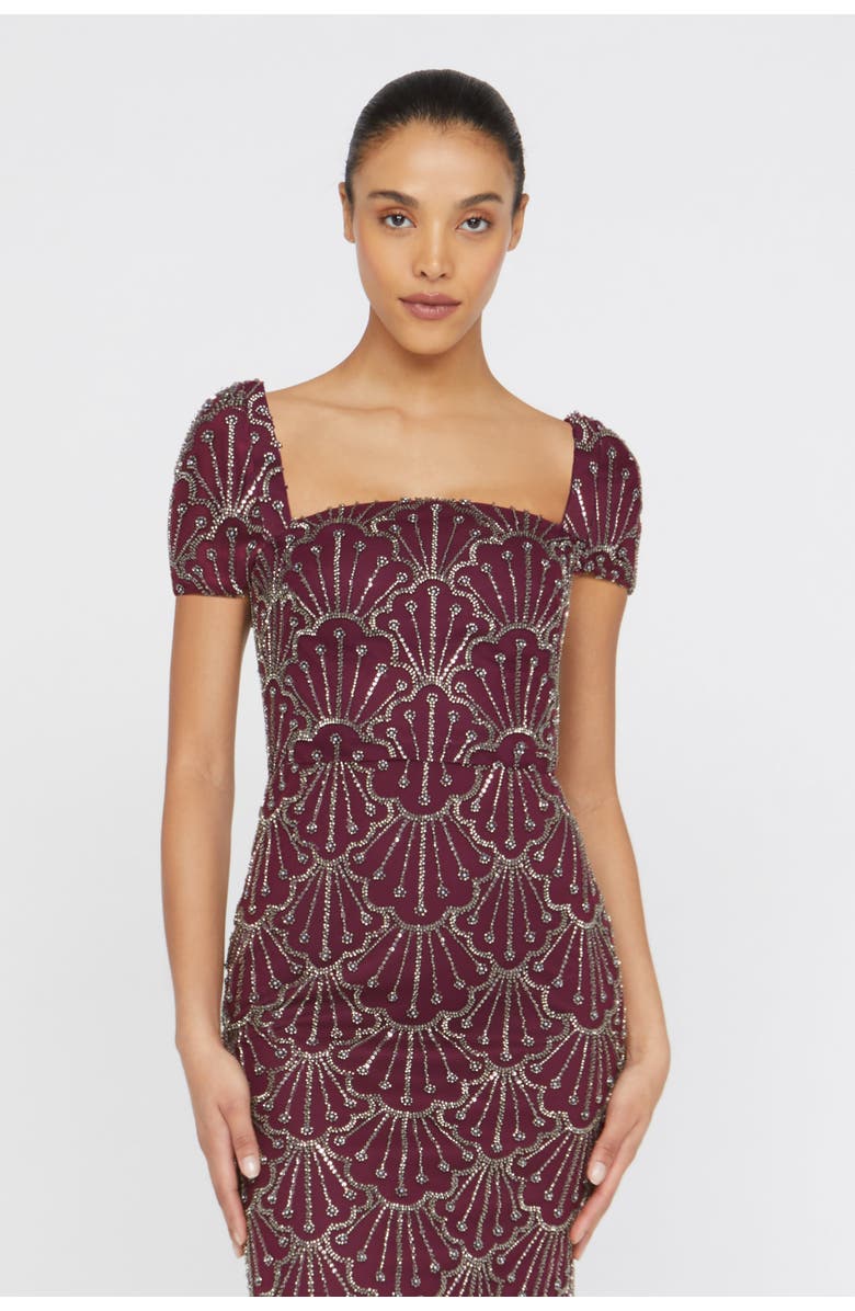 Theia Serena Beaded Cocktail Square-Neck Sheath Dress, Alternate, color, Oxblood